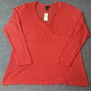 Lane Bryant V-Neck Open Knit Long Sleeves Sweater in Coral size 18/20. NWT